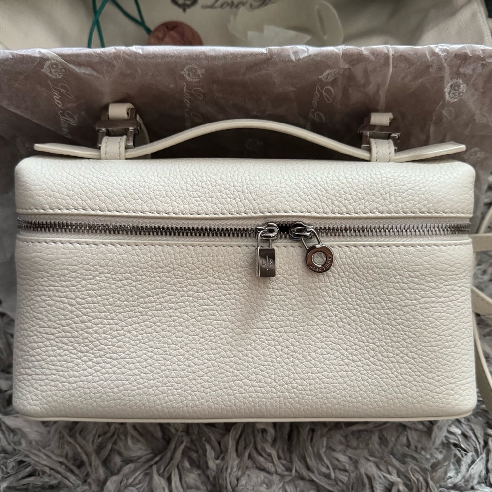 Loro Piana White Crossbody Bag with Textured Finish